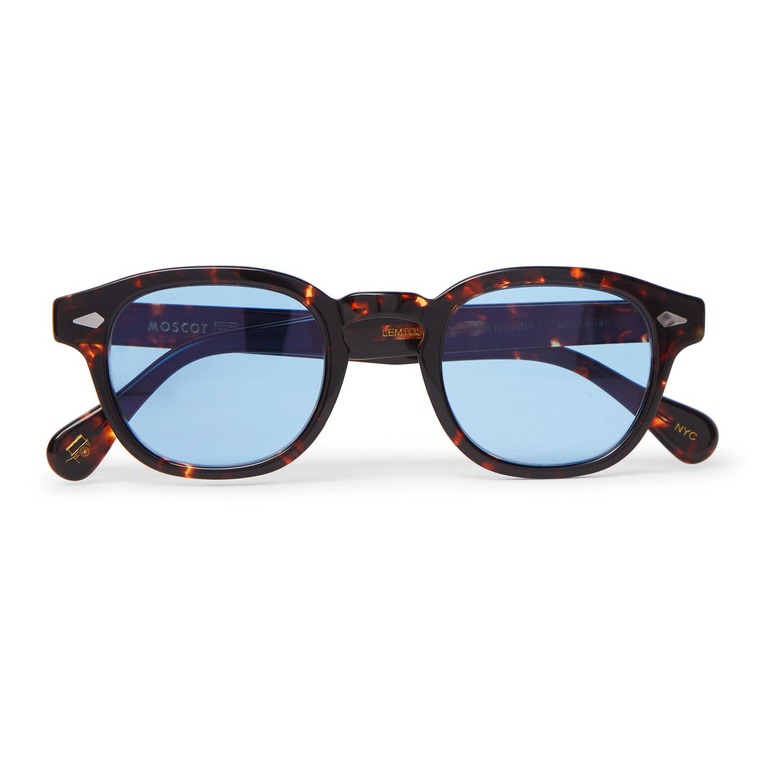 Lunettes de soleil Moscot Lemtosh Sun Matte Tortoise avec verres bleus taille 49 Wide.